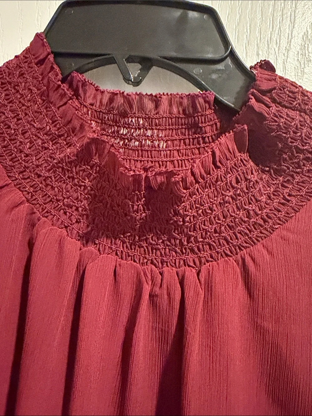 J. Crew Burgundy Smocked Mock Neck Blouse